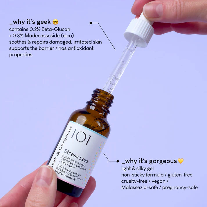 Stress Less Soothing Serum with 0.2% Oat Beta Glucan &amp; 0.3% Madecassoside (Centella Asiatica/Cica)